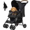 Pet Stroller for Small Dogs & Cats, Foldable Pet Stroller with Breathable Mesh, Storage Basket & Cup Holder, Lightweight 4-Wheel Dog Stroller, Portable Travel Pet Carrier (Up to 35 lbs)