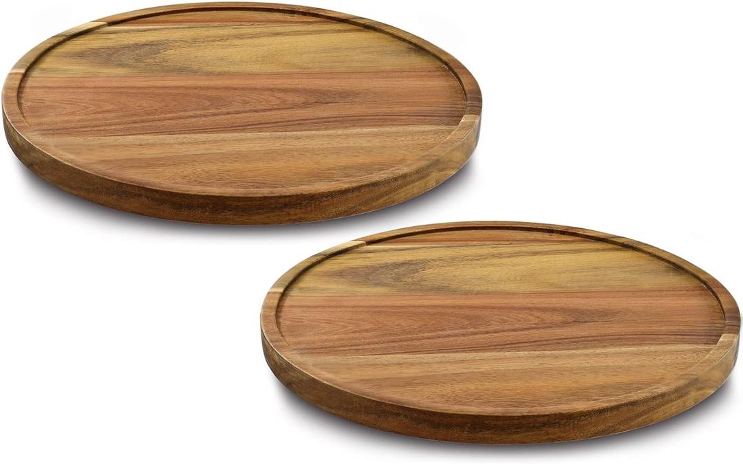 9" Acacia Wood Lazy Susan Organizer Kitchen Turntable for Cabinet Pantry Table Organization, 2 Pack