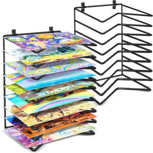 Vowcarol 2 Pack Art Drying Rack for Classroom, 9 Shelves Paint Drying Racks Wall Mount and Desktop Stand