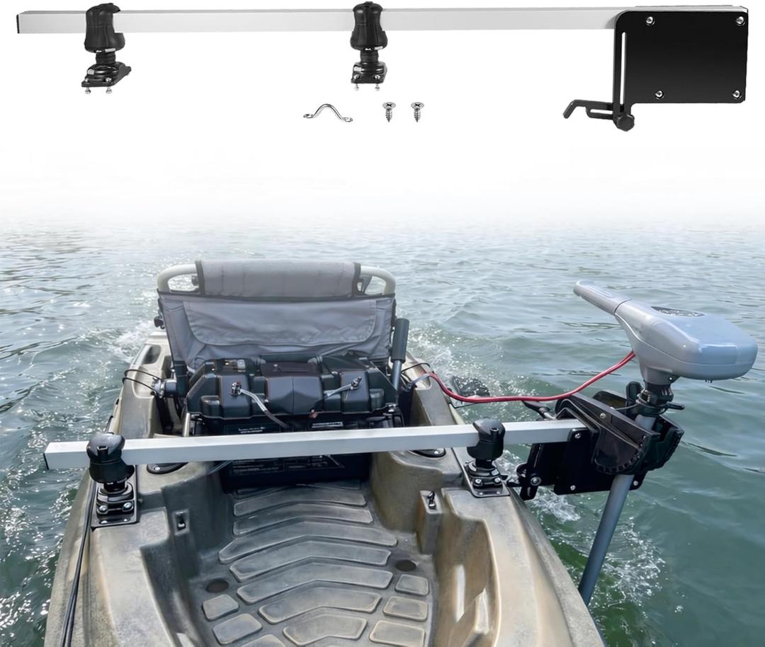 Sunluway Kayak Trolling Motor Mount, Adjustable & Universal Fit, Kayak Transom Motor Mount Bracket & Fishing Accessories Mount Platform for Most Clamp-on Electric Trolling Motors Up to 60lbs Thrust
