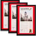 DoubleFill 3 Pcs 11x22 in Newspaper Frame with Mat Assorted Media Article Cover Frame with Hanging Hardware 14x24 in Newspaper Display Poster Frame for Wall Decoration (Red Mat)