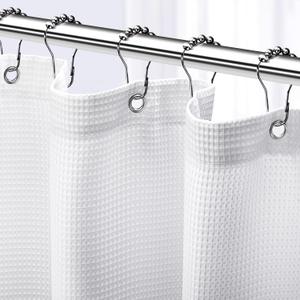 NEATERIZE Stall Shower Curtain White - Hotel Style Shower Curtains for Bathroom with Waffle Design, 36x72 Inches - White Fabric Shower Curtain - Cortinas de Bao Elegantes