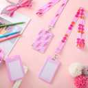 Lincia 4 Pack Preppy ID Badge Holder with Lanyard Preppy Lanyard with Clip Clasp Hard Card Case Pink Back to School Supplies Cool for School Decor for Women Girls Students Teachers Nurse Office Worker