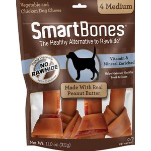 SmartBones Medium Chews With Real Peanut Butter Rawhide- Free Chews For Dogs, 4 Count