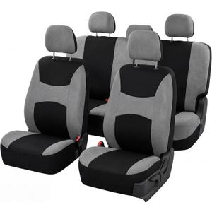 FH Group Car Seat Cover Light Breezy Gray Seat Cover Flat Foam Padding Cloth Full Set Automotive Seat Covers,Airbag Compatible & Split Rear Universal Fit Interior Accessories for Cars Trucks and SUV,  Gray, Full Set
