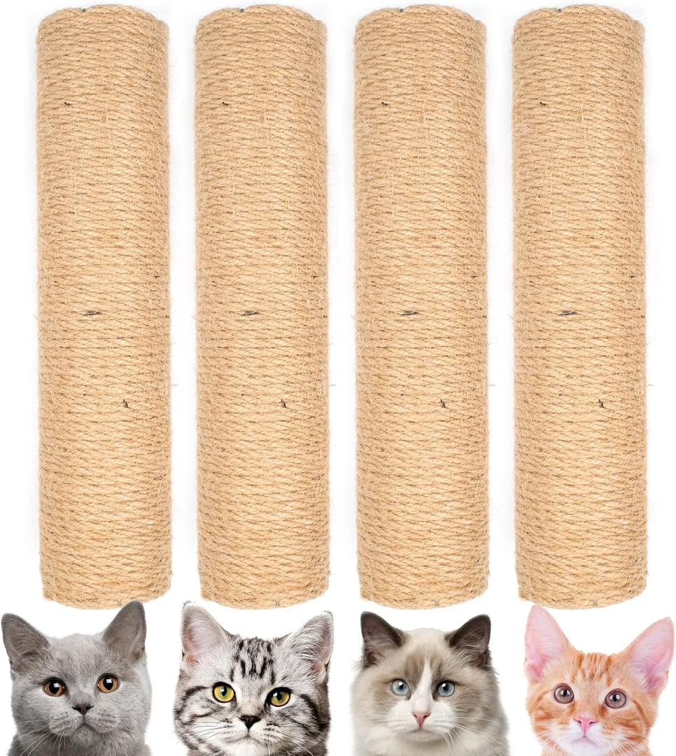 4PCS 12 Inch Cat Scratching Post with Natural Sisal Rope Cat Scratch Pole Scratching Tree Scratching Posts for Indoor Replacement Part Accessories for DIY Cat Tower Hammock