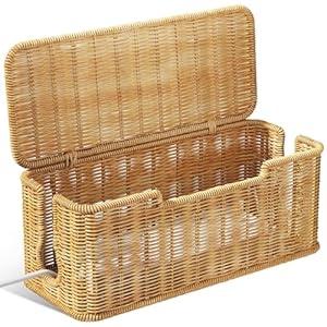 Luseba Cable Management Box, 2 Open Slots Cord Organizer Hider Box with Lid, 12.5" L*5.1" W Handwoven Imitation Rattan Cable Organizer Box for TV Wire Computer Router & Power Strip-B Style(Light Brown)