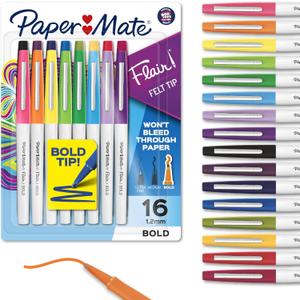 Paper Mate Flair Felt Tip Pens, Bold Tip (1.2 mm), 16 Count - Back to School, Teacher Supplies, Arts & Crafts