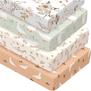 Peryiter 4 Pack Crib Sheets for Baby Brown Silly Goose Soft Baby Bed Sheet Set 52'' x 28" Nursery Crib Sheets for Standard Bed Toddler Mattress Nursery Decor Boys Girls Kids