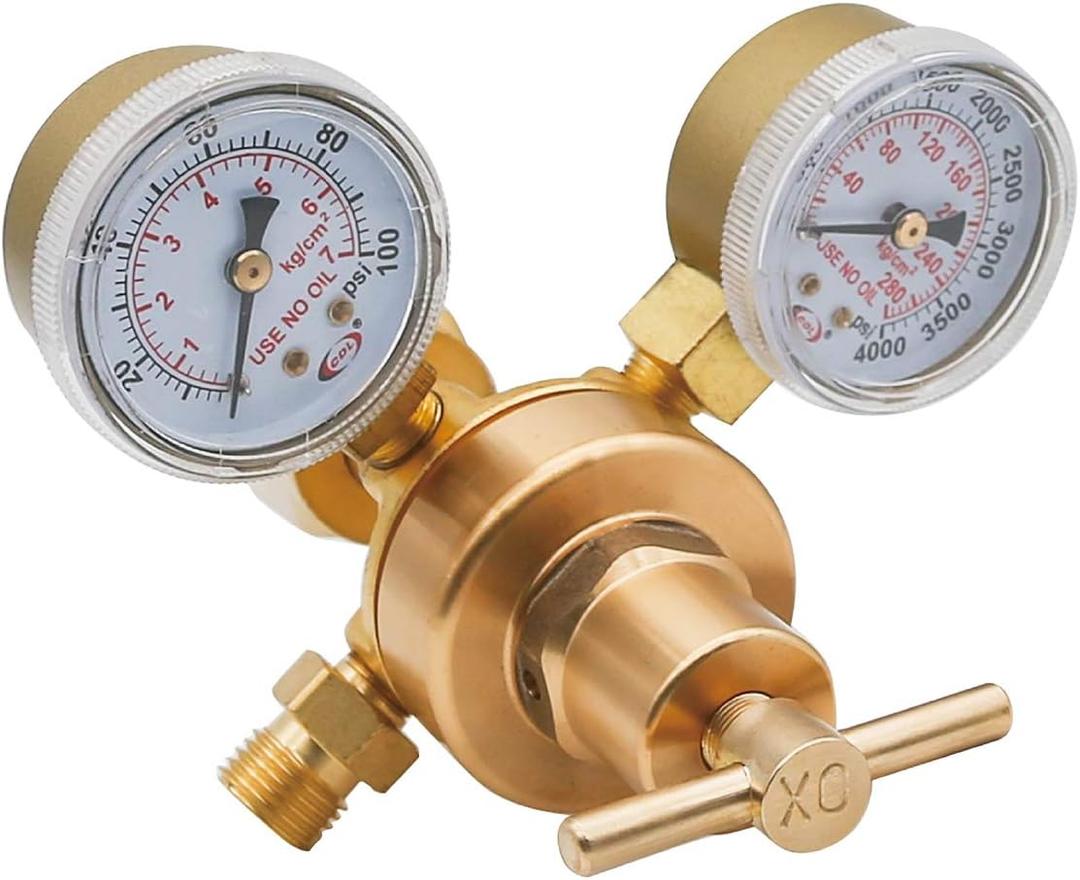 CDL LX45 Oxygen Brass Regulator Compatible with Welding Victor Gas Cutting Torch CGA540 Rear Mount Fitting, Dual gauge,T-Handle