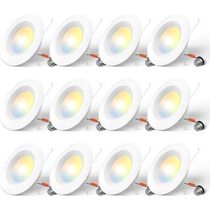 Amico 5/6 inch 5CCT LED Recessed Lighting 12 Pack, Dimmable, Damp Rated, 12.5W=100W, Can Lights with Baffle Trim, Retrofit Installation, ETL&FCC, White