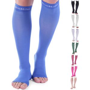 Doc Miller Open Toe Compression Socks for Men & Women, 30-40 mmHg Knee High Support, Toeless Design for Daily Leg Comfort, Breathable Nylon Spandex, 1 Pair M, Blue 