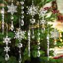 36pcs Clear Crystal Christmas Ornaments for Tree Decorations-Hanging Acrylic Snowflake Icicle Ornaments with Drop Pendants for Xmas Tree Winter Wonderland Chandelier Crystals Decorations Supplies