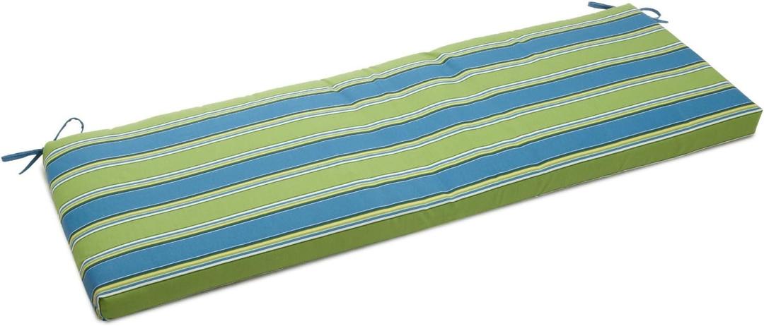 Blazing Needles Outdoor Spun Poly 19-Inch by 60-Inch by 3-1/2-Inch 3-Seater Bench Cushion, Haliwell Caribbean (Blue/Green Stripe)