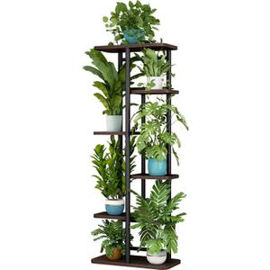 LINZINAR Plant Stand 6 Tier 7 Potted Indoor Plant Shelf Multiple Stands for Garden Corner Balcony Living Room (Black Oak)