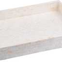 PEMAR Handmade Capiz Shell Decorative Serving Tray  Mother of Pearl Finish Herringbone Mosaic Rectangular Tray with Handles, 15.74 x 11.8 x 2 in, for Coffee Table & Home Decor (White Cream Herringbone)
