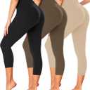 FULLSOFT 3 Pack Capri Leggings for Women - High Waisted Tummy Control Black Workout Yoga Pants, Small to medium