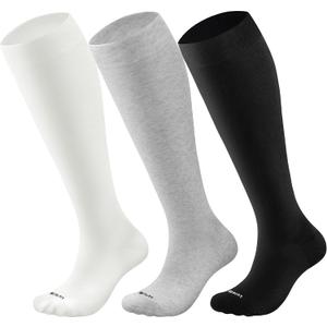 Cotton Compression Socks for Women&Men 15-20mmHg Knee High Cute Support Sock for Nurses, Pregnant Women, Travel (Small-Medium, 3 Pairs-black&grey&white)
