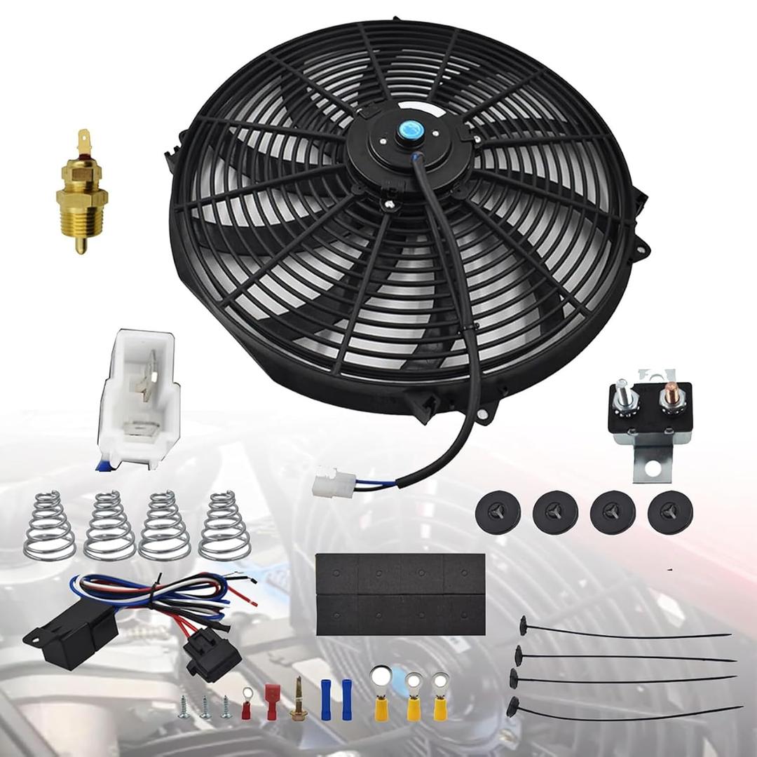 3000 CFM 16inch Electric Radiator Cooling Fan Mounting Kit Push Pull Slim Fan 10 S Blades 12V Black