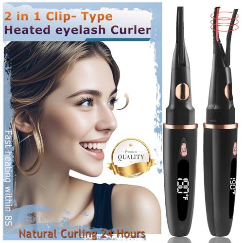 Heated Eyelash Curlers - 2 in 1 Clip- Type Heated lash Curler Best Seller Electric Eyelash Curler 3 Temp Settings for Makeup Tools USB Rechargeable Natural Curling 24H Long Lasting V2-i