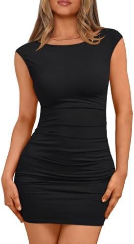 Trendy Queen Womens Boat Neck Going Out Mini Dress Summer Party Club Bodycon Dresses, S