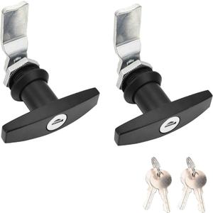 2 Packs T-Handle Door Lock, Truck Camper Trailer Locking Latch, Keyed Alike Black RV Garage Door Lock with 4 Keys for Cabinet Letter-Box Drawer, Black