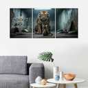 QYHART Inspirational Posters for Office 3 Piece Canvas Wall Art, Mindset Is Everything Tiger Kitten Gritty Triptych Wall Decor for Home Office Classroom, Framed Canvas 48x24 Inch