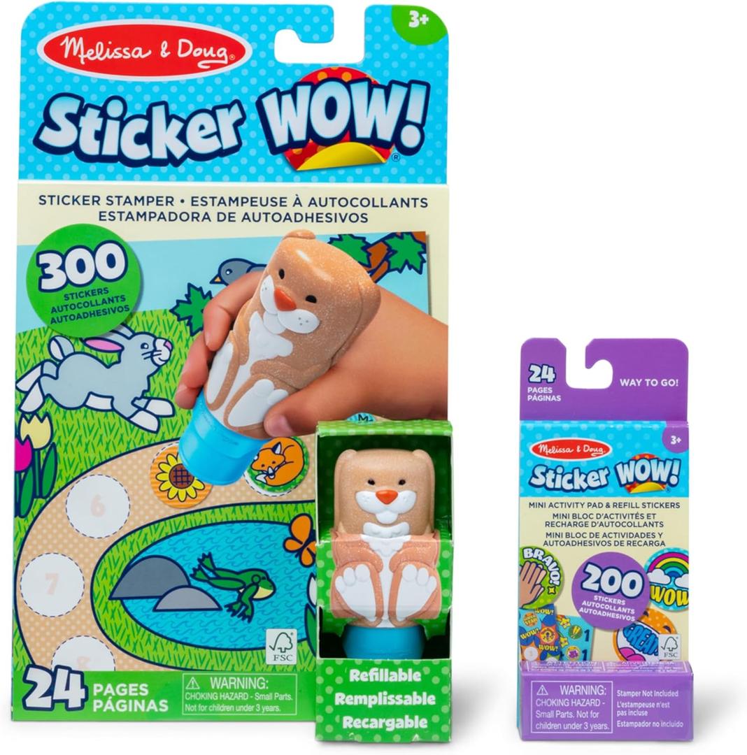 Melissa & Doug Sticker Wow! Bunny Bundle: 24-Page Activity Pad, Stamper, 500 Stickers, Mini Pad, Arts and Crafts Fidget Toy Collectible Character