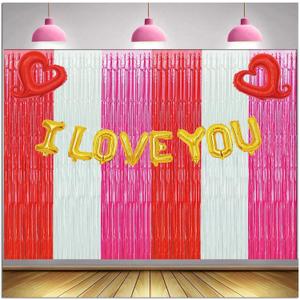 Valentine's Day Party Banner Balloons Gift Box Party Photography Background Decorations Red Pink White Backdrop I Love You Photo Wedding Backdrop Props