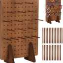 Rectangle Pegboard Display Stand with 25 Pcs Dowel Rods, Pegboard Accessories Rack, Keychain Jewelry Display Stand for Vendors, Pegboard Stand for Jewelry, Craft Shows, Necklace Pin, Earrings (Brown)