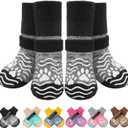 PUPTECK Anti Slip Dog Socks, Shoes with Grippers to Prevent Licking Hardwood Floors Traction, Rubber Boots & Paw Protectors for Small Medium Large Dogs Cold/Hot Pavement, Senior Dogs Booties Grey (X-Small (2 Pair))