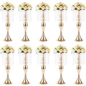 NUPTIO 10 Pcs 21.3 inches Tall Crystal Flower Stand Wedding Road Lead Tall Flower Holders Centerpiece Crystal Flower Chandelier Metal Flower Vase for Reception Tables Wedding Supplies