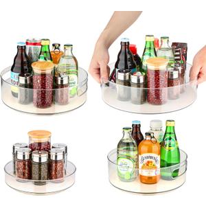 4 Pack Lazy Susan Organizer for Cabinet：Lazy Susan Turntable (8/ 10/ 11/ 12 Inch) with Non-Slip Mat and Handles, Turntable Rack for Kitchen, Pantry, Refrigerator, Bathroom and Vanity Countertop