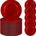 50 Pcs Red Charger Plates Bulk, 13" Round Beaded Plate for Dinner, Decorative Plastic Table Chargers for Wedding, Holiday Party, Baby Shower, Event Decoration