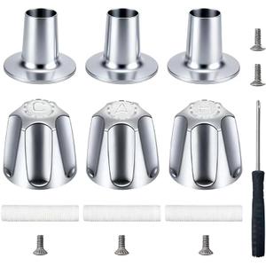 Shower Knobs 3 Piece Replacement,Chrome Shower Knob Include Base Connectors Screws,Bathtub Faucet Handle Remodel Trim Kit,Compatible with Pfister Verve Tub Shower Knob Replacement,Shower Faucet Handle