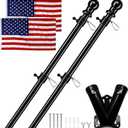 Flag Pole Kit for Outside House with American Flag, Black Flagpoles Residential Kit with 6FT Tangle Free Metal Flag Poles*2, 3x5 Embroidered US Flag*2 & Double Holes Flag Holder Bracket*1