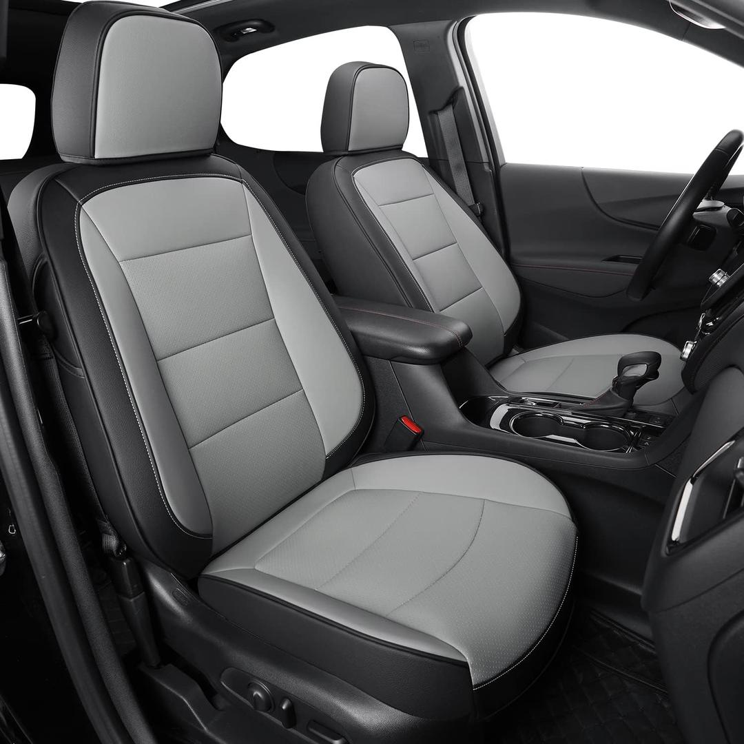 RISINGSTAR Terrain Seat Covers, fit for 2018-2024 GMC Terrain SUV with Rear Split Seats, Waterproof Faux Leather(Full Set, Black&Gray)