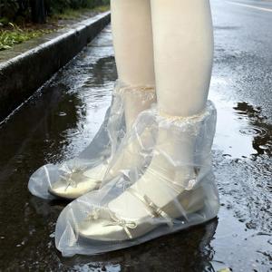 BEVTEE Waterproof Shoe Covers Disposable 10 Pairs, Plastic Shoe Covers for Rain, Wear-Resistant Boot Covers for Men and Women, Outdoor Rain Cover Boot, Fits Women US 6.59 & Men US 68, Travel(Clear)