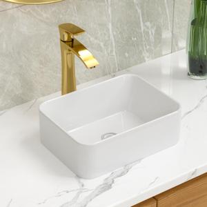Lordear Vessel Sink Rectangular 16"x12" Rectangle Bathroom Sink Pure White Porcelain Ceramic Vessel Sink, Rectangular Above Counter Sink Art Basin