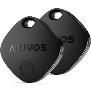 ATUVOS Air Tracker Tags-2 Pack, Bluetooth Luggage Tracker Works with Apple Find My APP (iOS Only, Not for Android), Keys Finder and Item Locator for Luggage, Backpack, Suitcases, Replaceable Battery (Black)