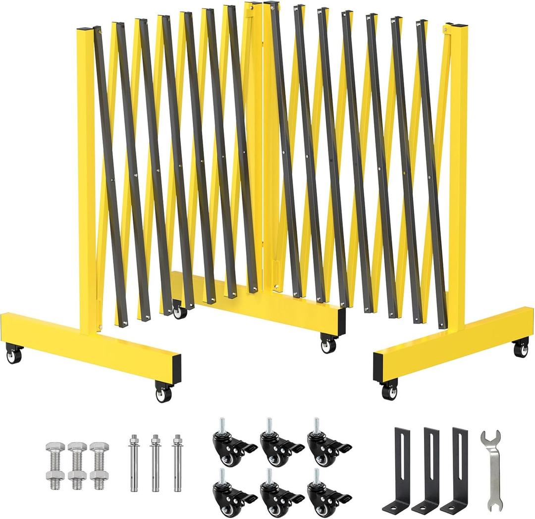 16.8FT Industrial Metal Expandable BarricadeRetractable Traffic Fence with Casters, 270 Degrees Folding Security Gate, Portable Barricade Gate for Construction Area, Traffic Control, Cordon (Yellow)