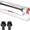 Eden 94111 Heavy Duty Metal Oscillating Sprinkler, Covers Up to 3,328 sq. ft., 20 Precision Nozzles, Flow Control, Adjustable Range, Quick Connect Bundle, Silver, Red, Black