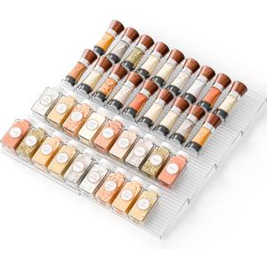 Yieach 8 Pack Adjustable Narrow Spice Rack for Drawer - Expandable From 9" to 17.7" - Acrylic Drawer Seasoning Organizer,Tiered Clear Spice Tray for Spices,Condiment, Nail Polish and Jar Organization