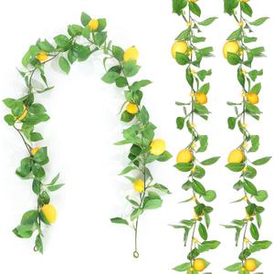 3 Pcs 5.74 ft Artificial Lemon Garland Lemon Vine Garland with Greenery Fake Fruit Party Decoration with Battery Powered Light for Home Door Wall Mantel Wedding Kitchen Table (Classic Style)