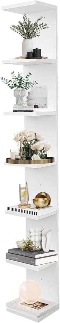 7 Tier Wall Shelf Unit,Vertical Column Floating Storage Home Decor Organizer,White Lack Wall Shelf for Bedroom,Living Room,Office Decor(1 Pack)
