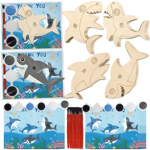 Shark Party Favors 24 Pcs Shark Unfinished Wood Cutout Craft kits Shark Birthday Party Decorations Return Gifts For Shark Goodie Bags