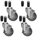 3 Inch Expanding Stem Caster Wheels Set of 4 for Table Legs, Stainless Table Casters All with Brake Fit 7/8",1" and 1-1/8" Inner Diameter Tube Leg Adapter Caster