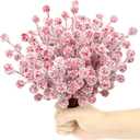 24 Pcs Artificial Holly Berry Stems Christmas Frosted Berry Picks Sprigs Snowy Red Berries Frosted Cranberry Picks for Christmas Tree Fillers Decoration DIY Crafts Home Party Winter Decor, 8.5inch