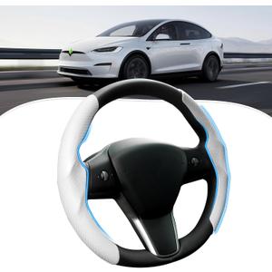 Canvcle Steering Wheel Cover for Telsa Model 3/Y 2016-2025 2026 Highland/Juniper Accessories Carbon Fiber Steering Wheel Cover Protector Non-Slip, Comfortable, Breathable, Model 3/Y Accessories, White
