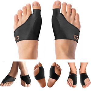 Copper Compression Bunion Corrector Relief Sleeve - Gel Cushion Pads - Copper Infused - Orthopedic Brace Big Toe Alignment - Hallux Valgus Relief - Straightener Spacer Fit for Women & Men - 1 Pair (Black)